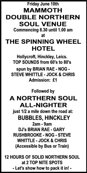 Advert for double-header at The Spinning Wheel and Bubbles