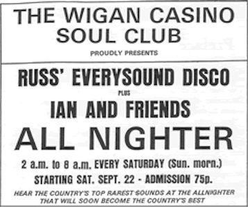 Advert for the first Wigan Casino all-nighter