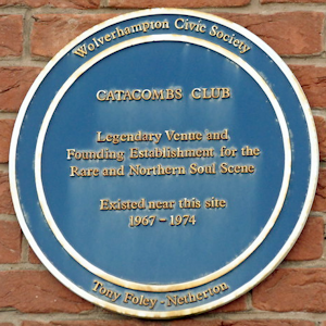 Commemorative plaque marking where The Catacombs Club once was