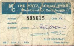 Blackpool Mecca membership card